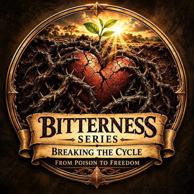 The Bitterness Series emblem: a cracked heart wrapped in thorns with a new shoot rising into the sunrise. Breaking the Cycle, from Poison to Freedom