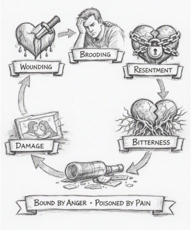 The Cycle of Bitterness: Wounding, Brooding, Resentment, Bitterness, Damage. Bound by anger, poisoned by pain.